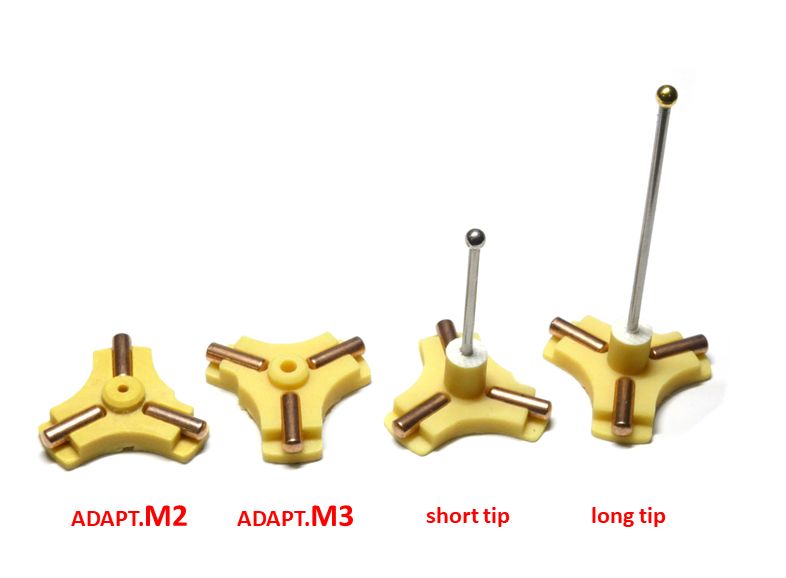 short and long spare tips + M2 and M3 tip adapters